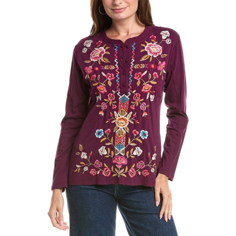 Johnny Was Womens  Raw Seam Henley, Purple